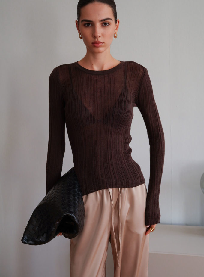 Джемпер напівпрозорий фактурний шоколадний THE LACE (TLA_00003343)