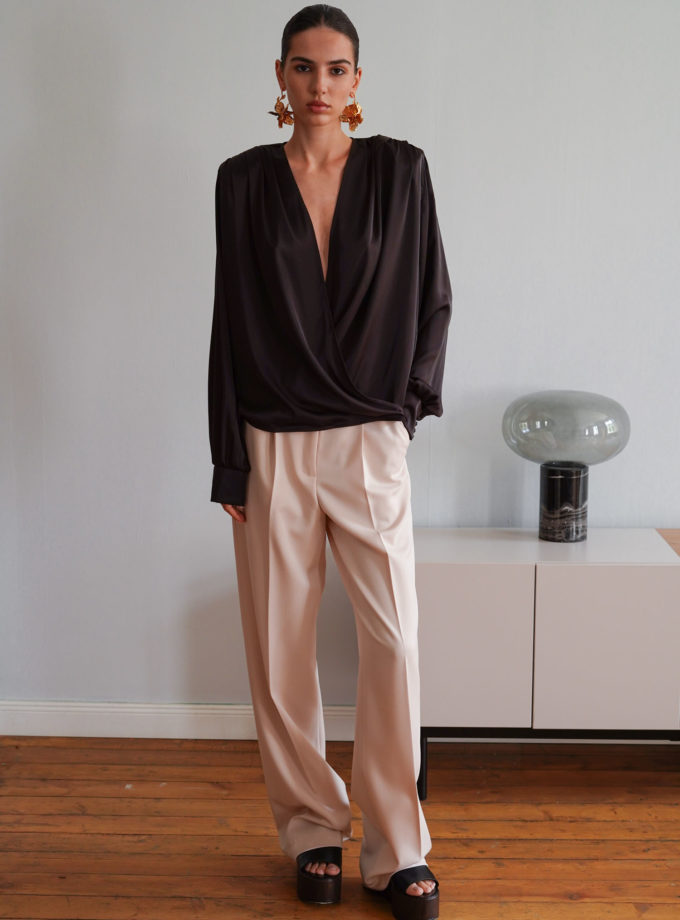 Брюки палаццо з декоративним клапаном кремові Modena THE LACE (TLA_00003354)