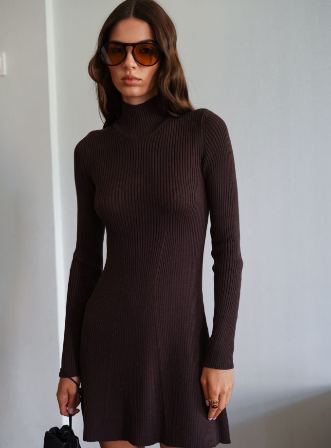 Трикотажна сукня міні шоколадна THE LACE (TLA_00003359)