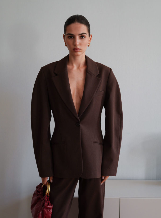 Жакет із об'ємними рукавами шоколадний THE LACE (TLA_00003371)