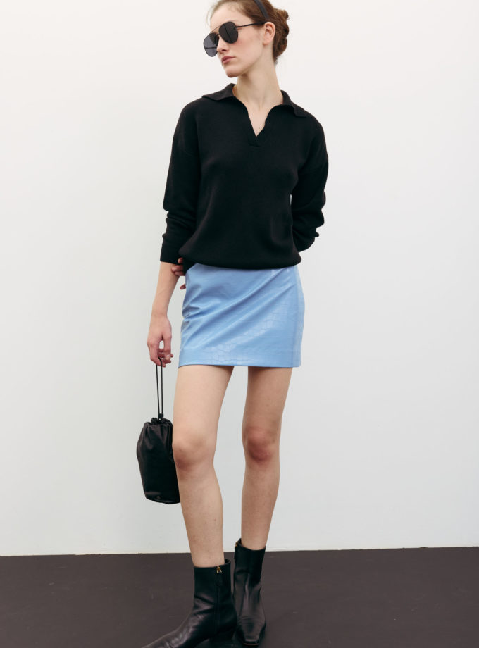 Спідниця міні з фактурної еко-шкіри блакитна THE LACE (TLA_00003377)