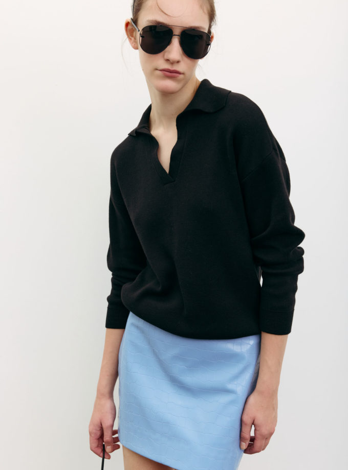 Спідниця міні з фактурної еко-шкіри блакитна THE LACE (TLA_00003377)