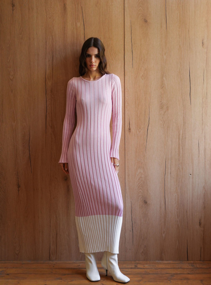 Трикотажна сукня максі з молочним низом рожева THE LACE (TLA_00003379)