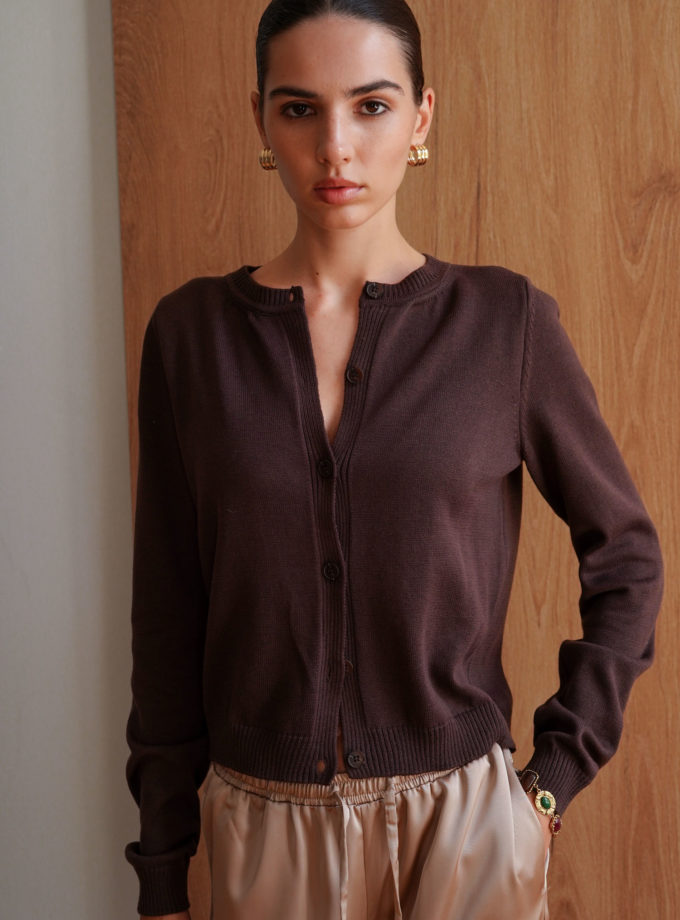 Трикотажний кардиган з круглим вирізом шоколадний THE LACE (TLA_00003382)