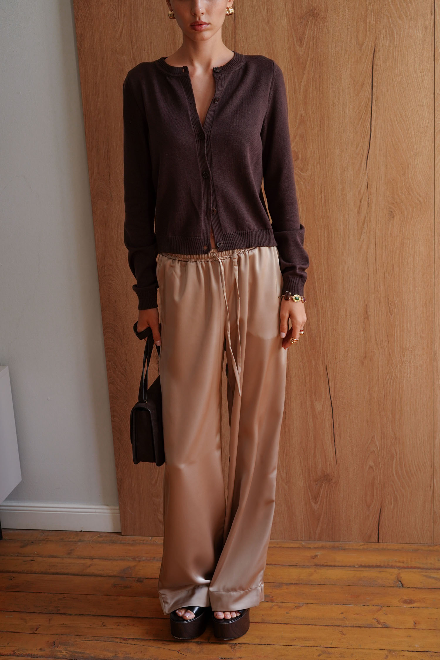 00003382-3 Трикотажний кардиган з круглим вирізом шоколадний THE LACE (TLA_00003382) - фото 3