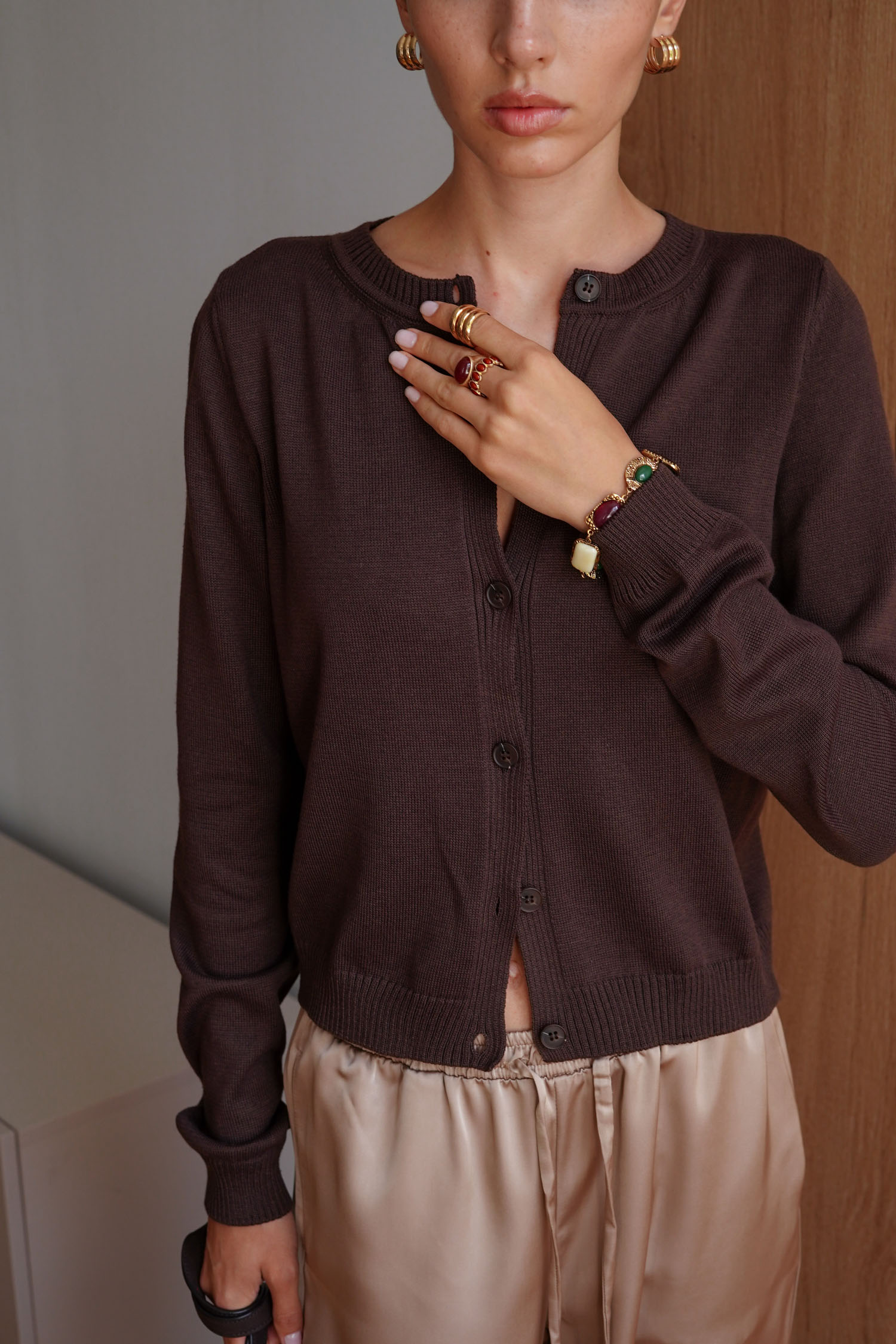 00003382-6 Трикотажний кардиган з круглим вирізом шоколадний THE LACE (TLA_00003382) - фото 6