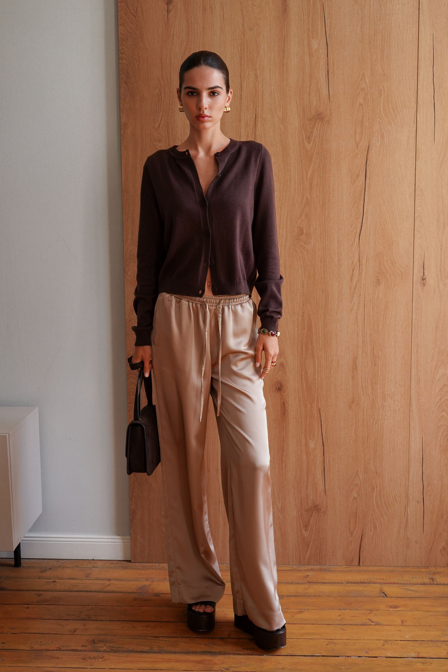 00003382-7 Трикотажний кардиган з круглим вирізом шоколадний THE LACE (TLA_00003382) - фото 7