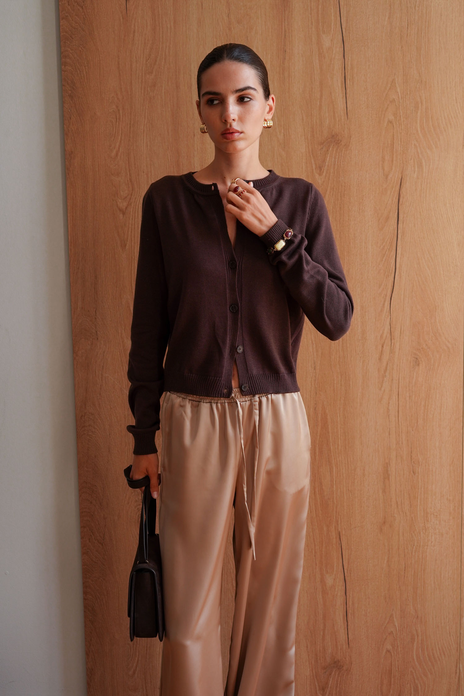 00003382-9 Трикотажний кардиган з круглим вирізом шоколадний THE LACE (TLA_00003382) - фото 9