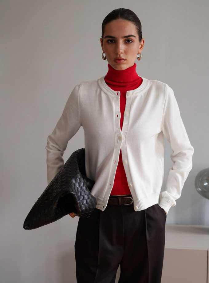 Трикотажний кардиган з круглим вирізом молочний THE LACE (TLA_00003383)