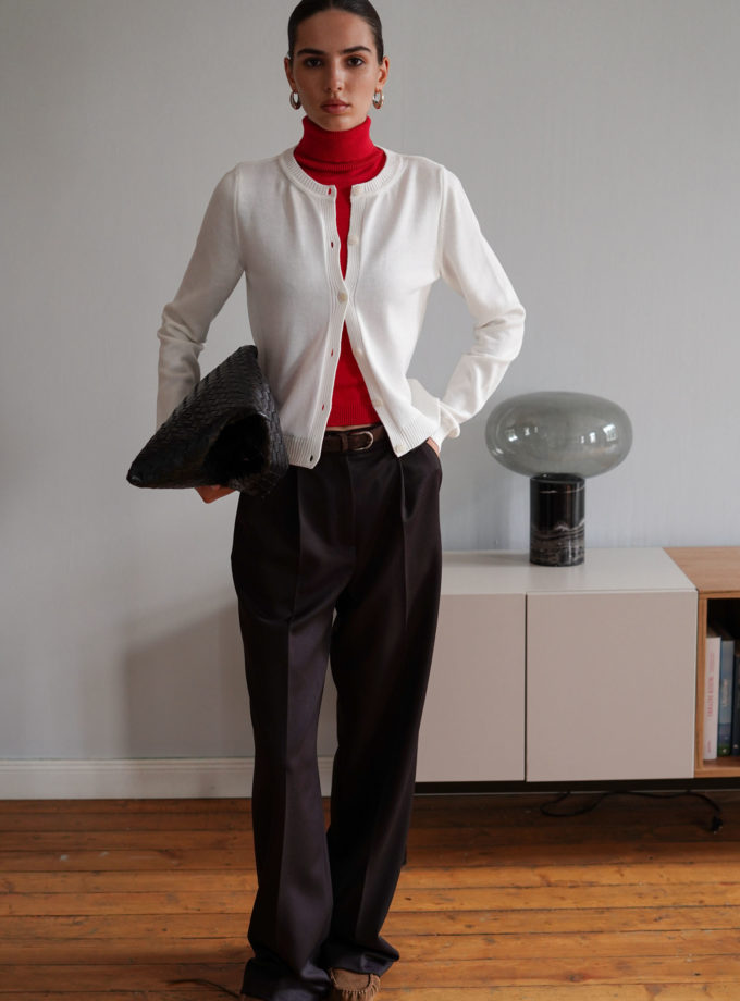 Трикотажний кардиган з круглим вирізом молочний THE LACE (TLA_00003383)