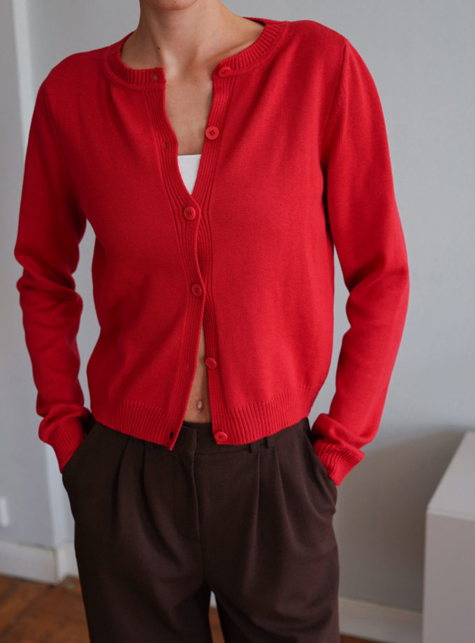 Трикотажний кардиган з круглим вирізом червоний THE LACE (TLA_00003384)