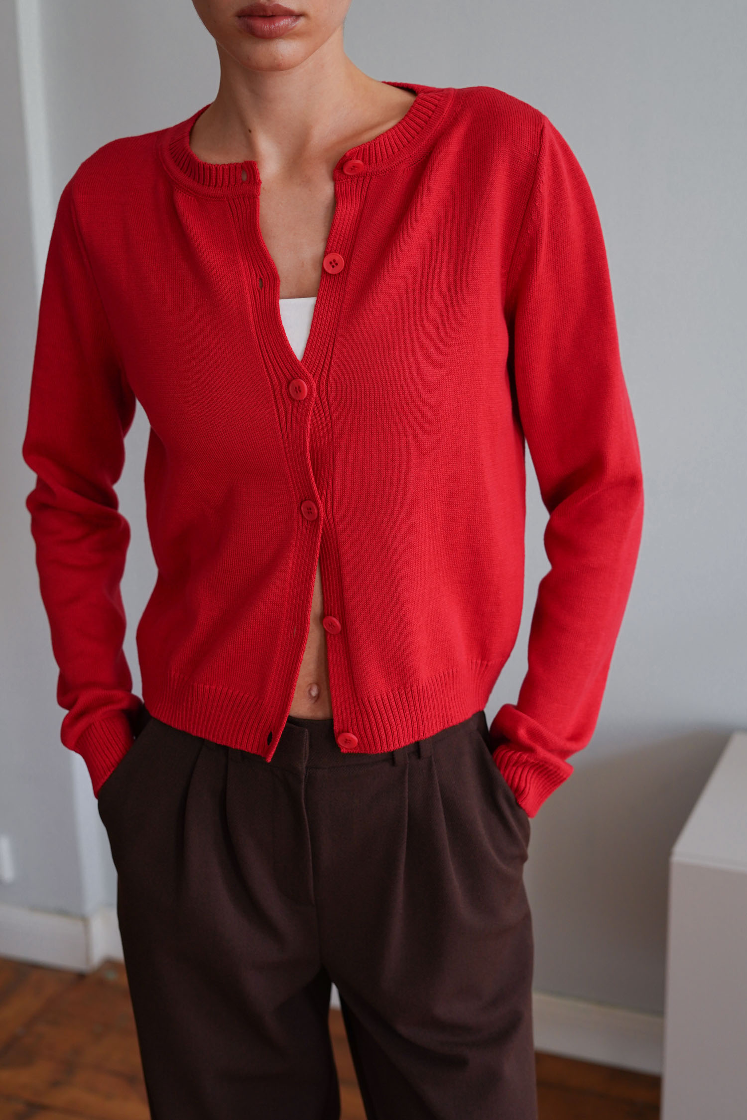 00003384-2 Трикотажний кардиган з круглим вирізом червоний THE LACE (TLA_00003384) - фото 2