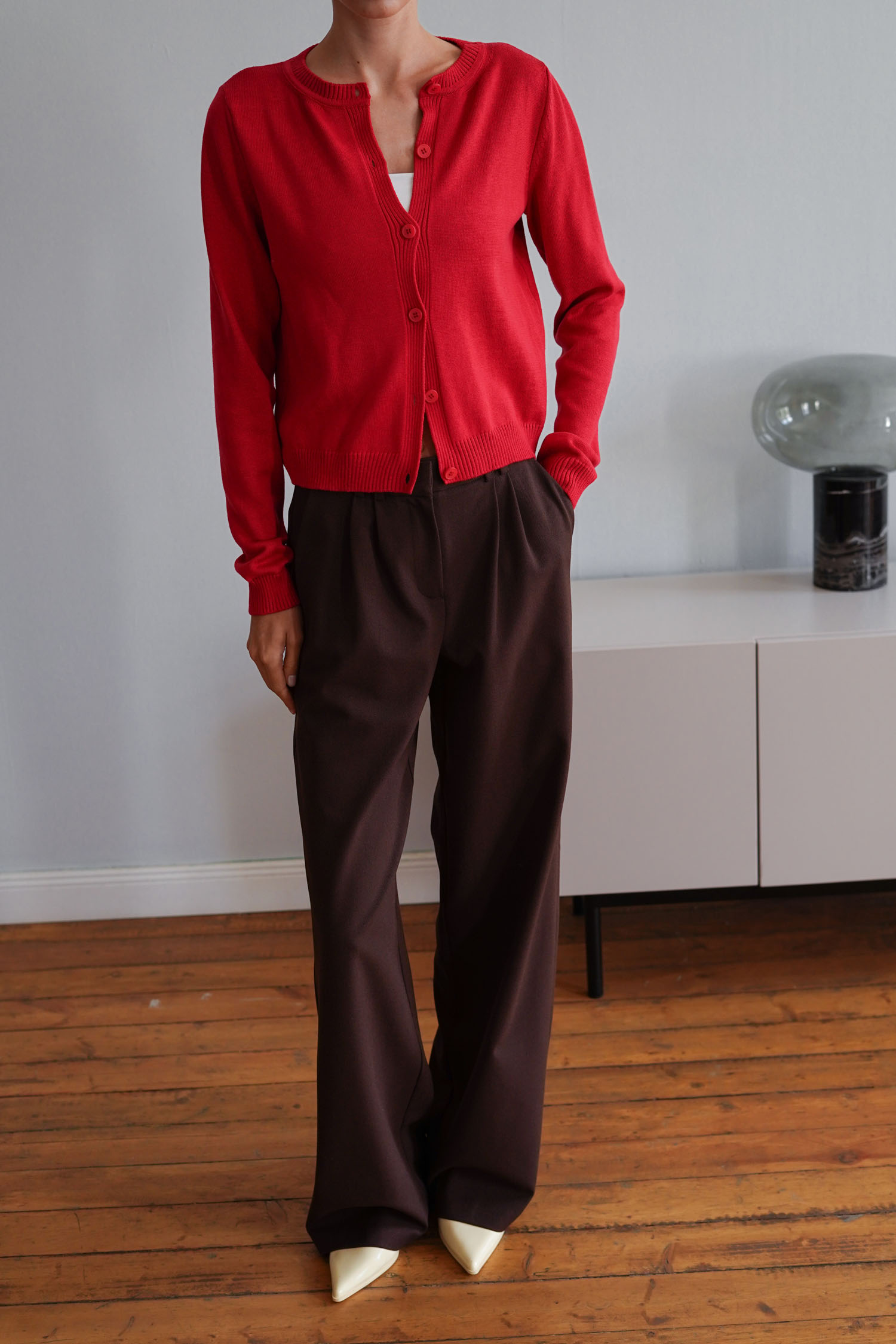 00003384-4 Трикотажний кардиган з круглим вирізом червоний THE LACE (TLA_00003384) - фото 4