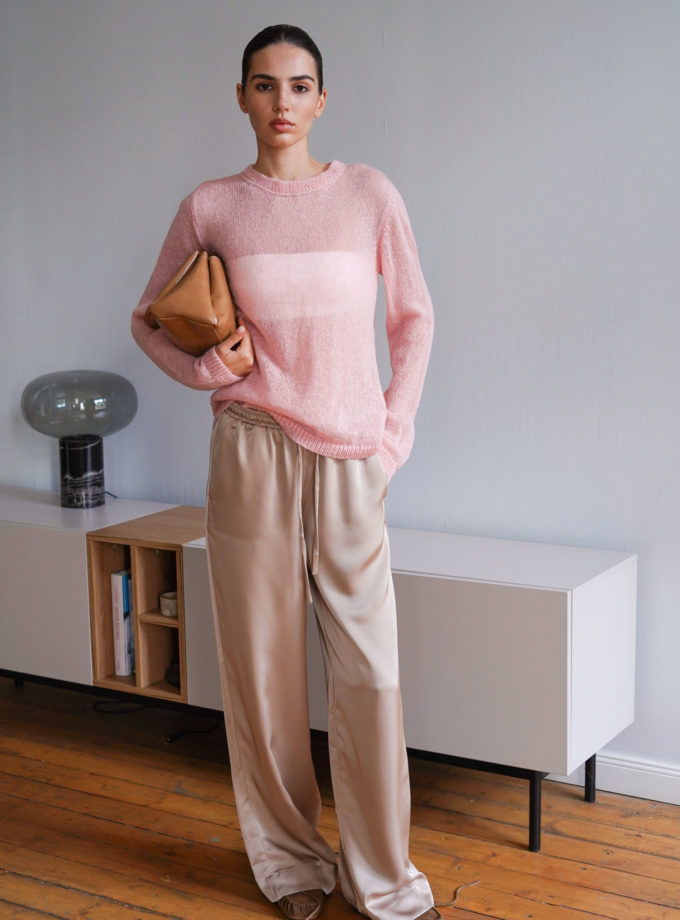 Джемпер напівпрозорий з ультрам‘якої пряжі кідмохеру рожевий THE LACE (TLA_00003385)