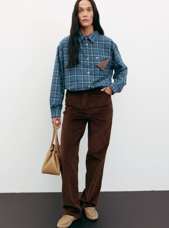 Брюки прямі з вельвету шоколадні THE LACE (TLA_00003388)