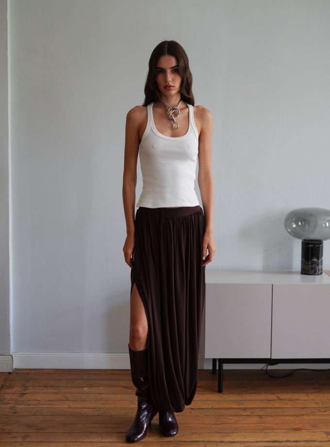 Майка в рубчик з вирізом halter молочна THE LACE (TLA_00003392)