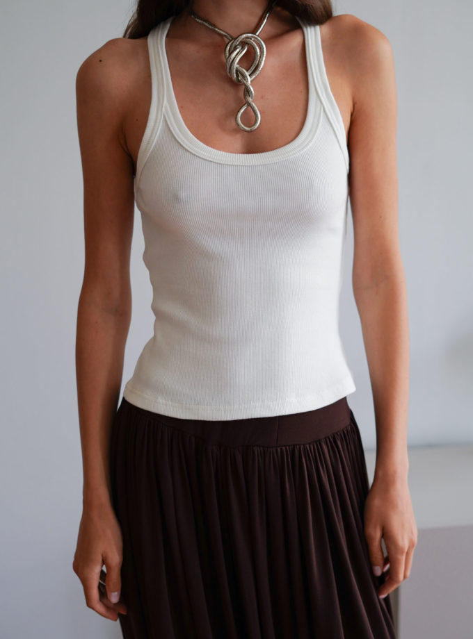 Майка в рубчик з вирізом halter молочна THE LACE (TLA_00003392)