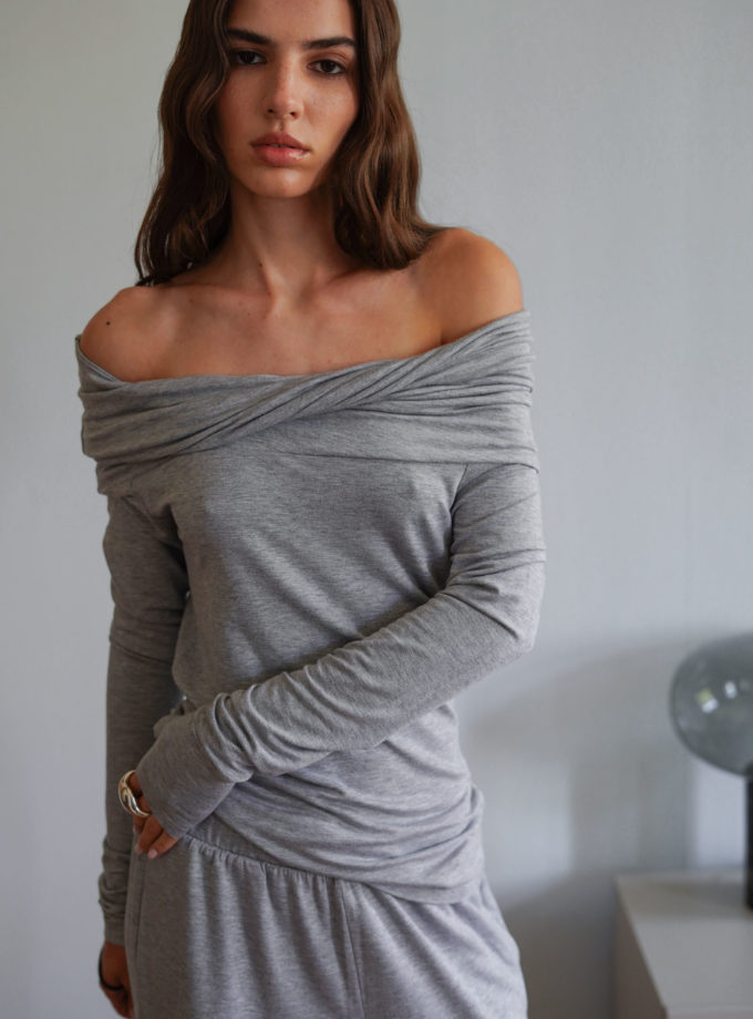 Лонгслів з відкритими плечима сірий меланж THE LACE (TLA_00003412)