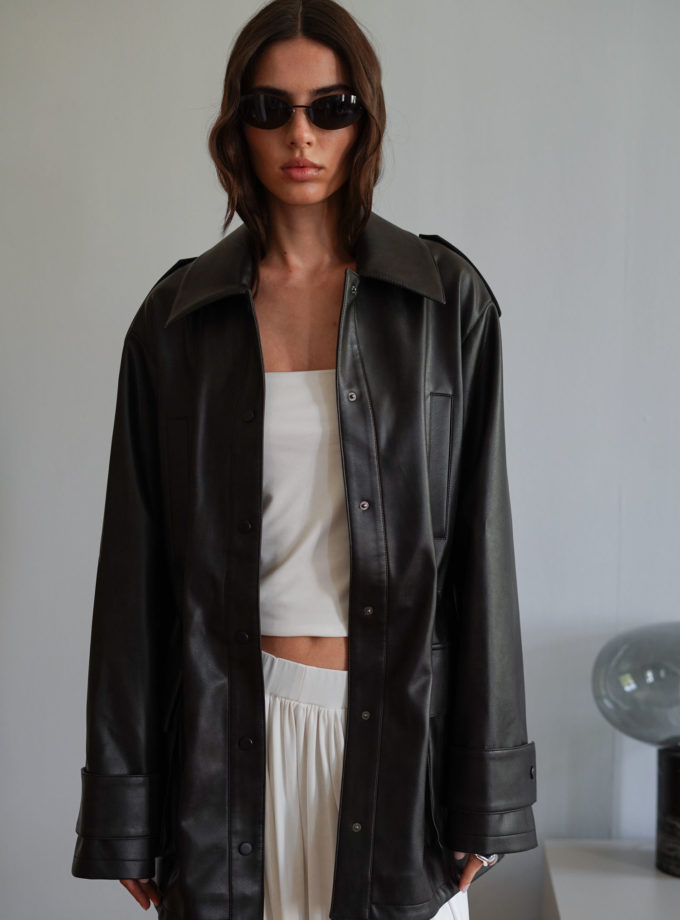 Куртка з еко-шкіри utility blazer чорна THE LACE (TLA_00003421)