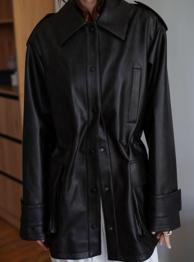 Куртка з еко-шкіри utility blazer чорна THE LACE (TLA_00003421)