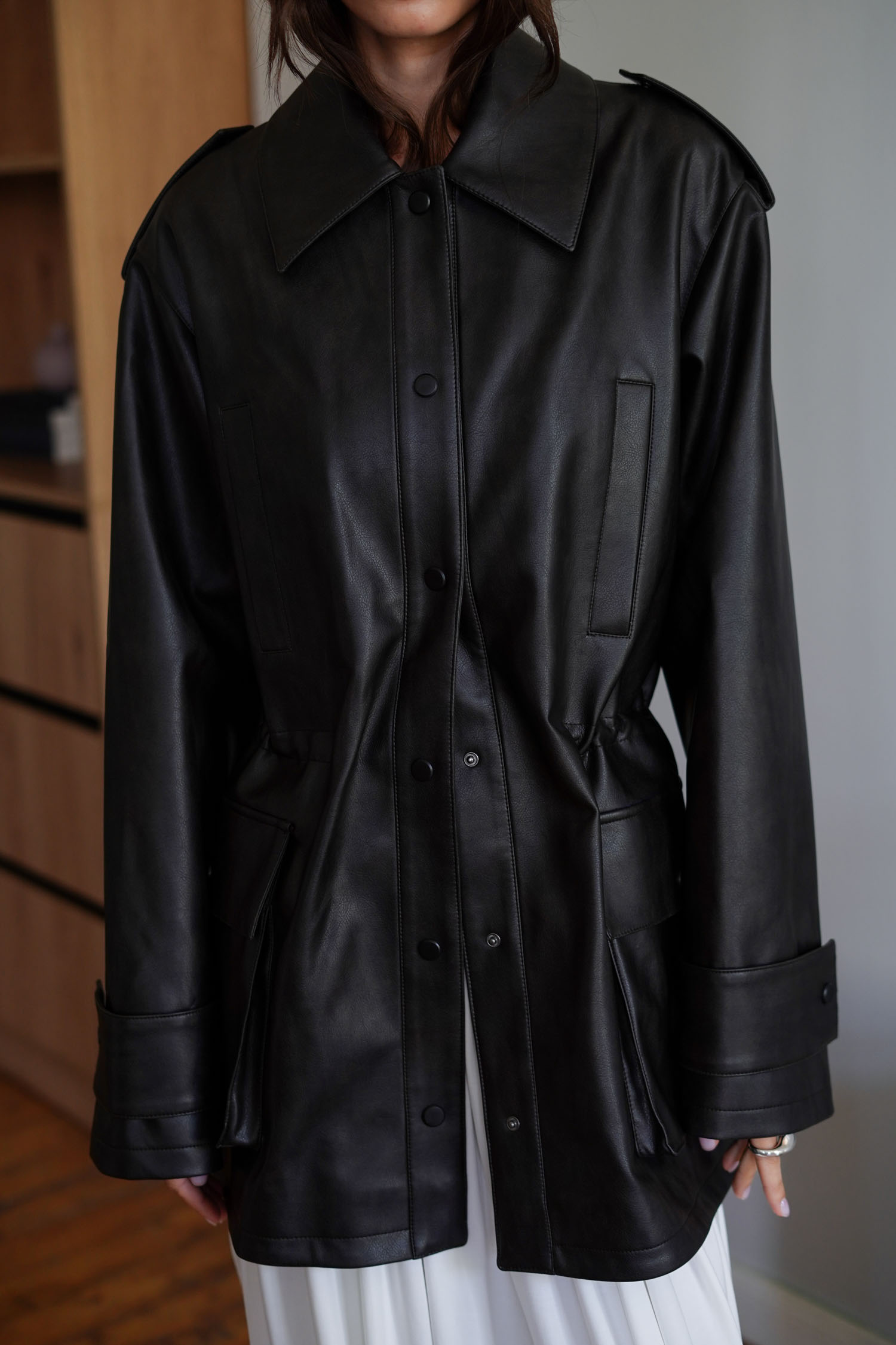 00003421-2 Куртка з еко-шкіри utility blazer чорна THE LACE (TLA_00003421) - фото 2