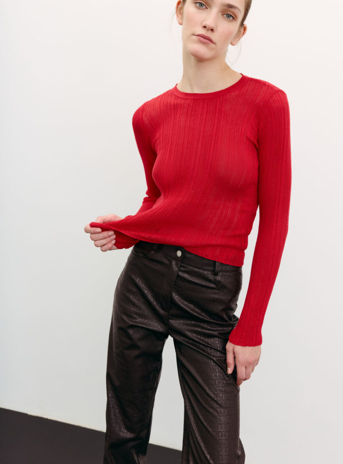 Джемпер напівпрозорий фактурний червоний THE LACE (TLA_00003429)