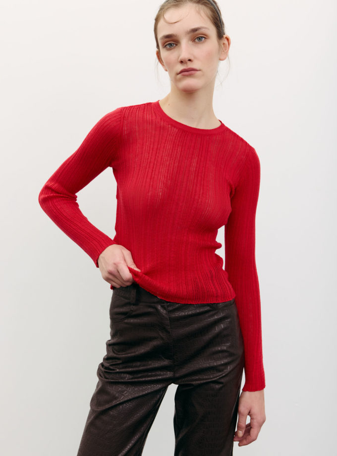 Джемпер напівпрозорий фактурний червоний THE LACE (TLA_00003429)