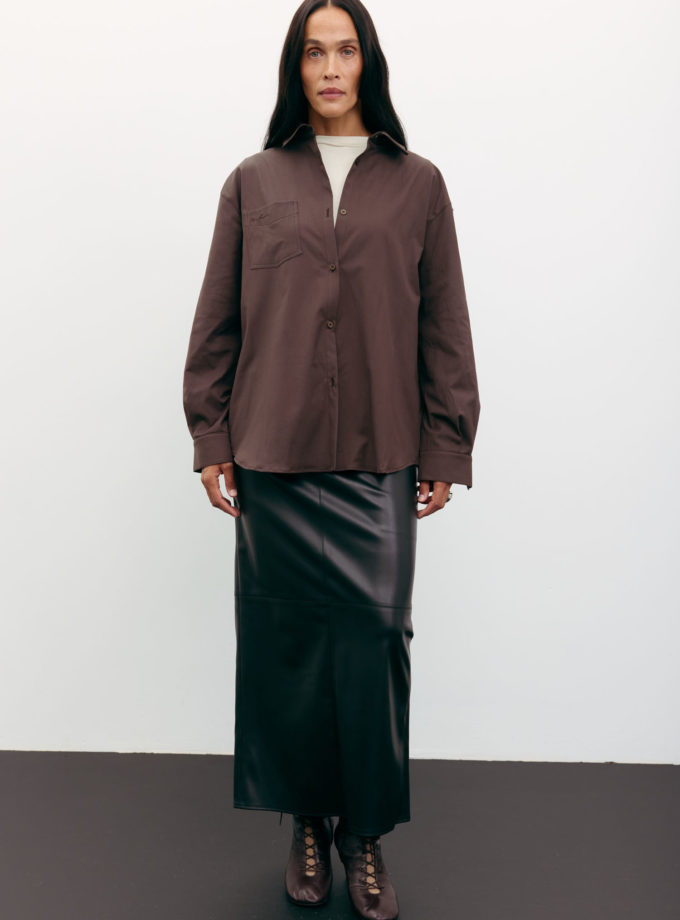 Сорочка оверсайз з вишивкою шоколадна THE LACE (TLA_00003486)