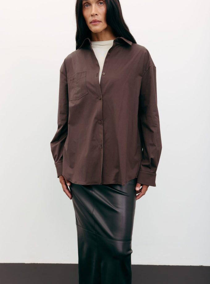 Сорочка оверсайз з вишивкою шоколадна THE LACE (TLA_00003486)