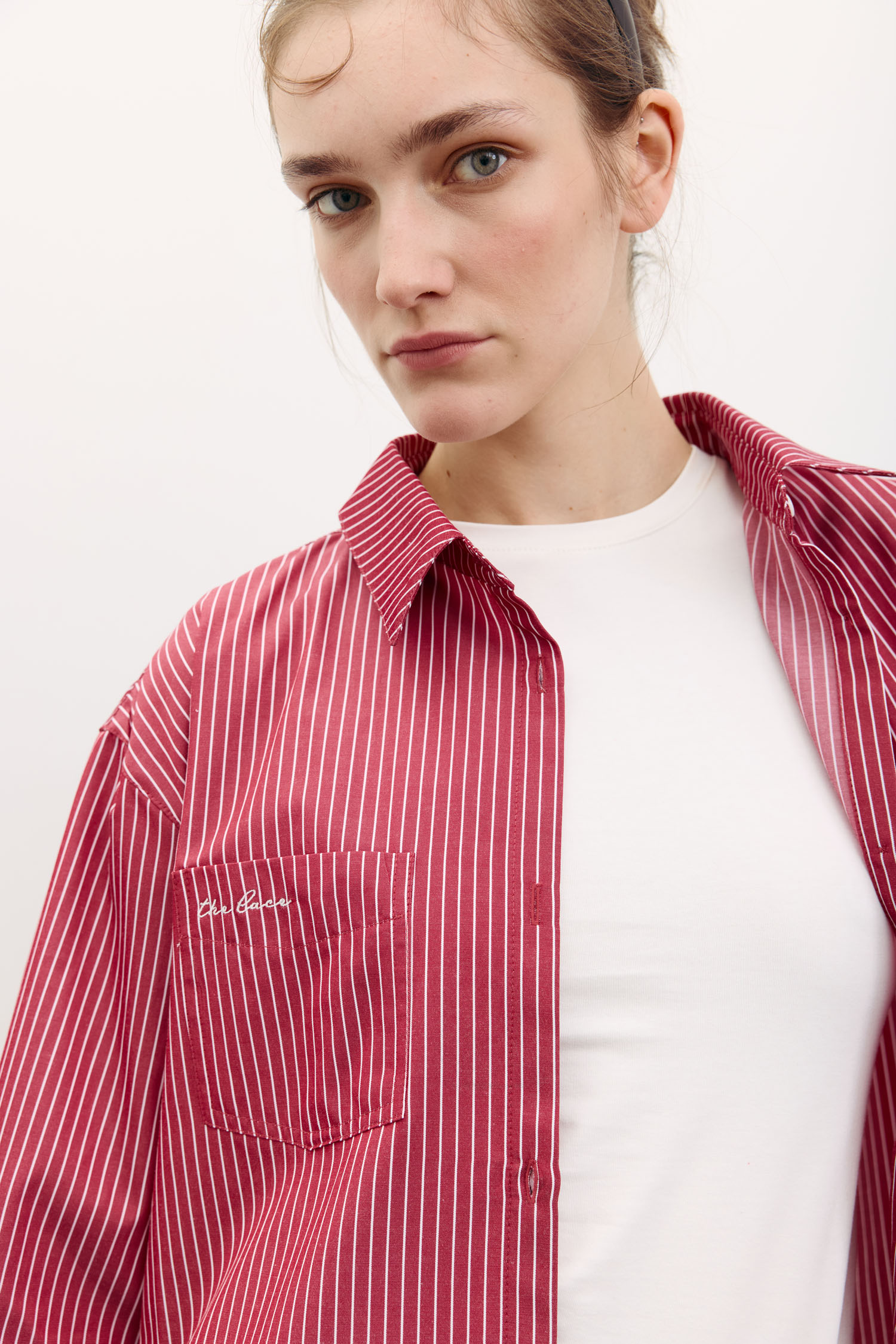 00003487-3 Сорочка оверсайз з вишивкою в смужку червона THE LACE (TLA_00003487) - фото 3