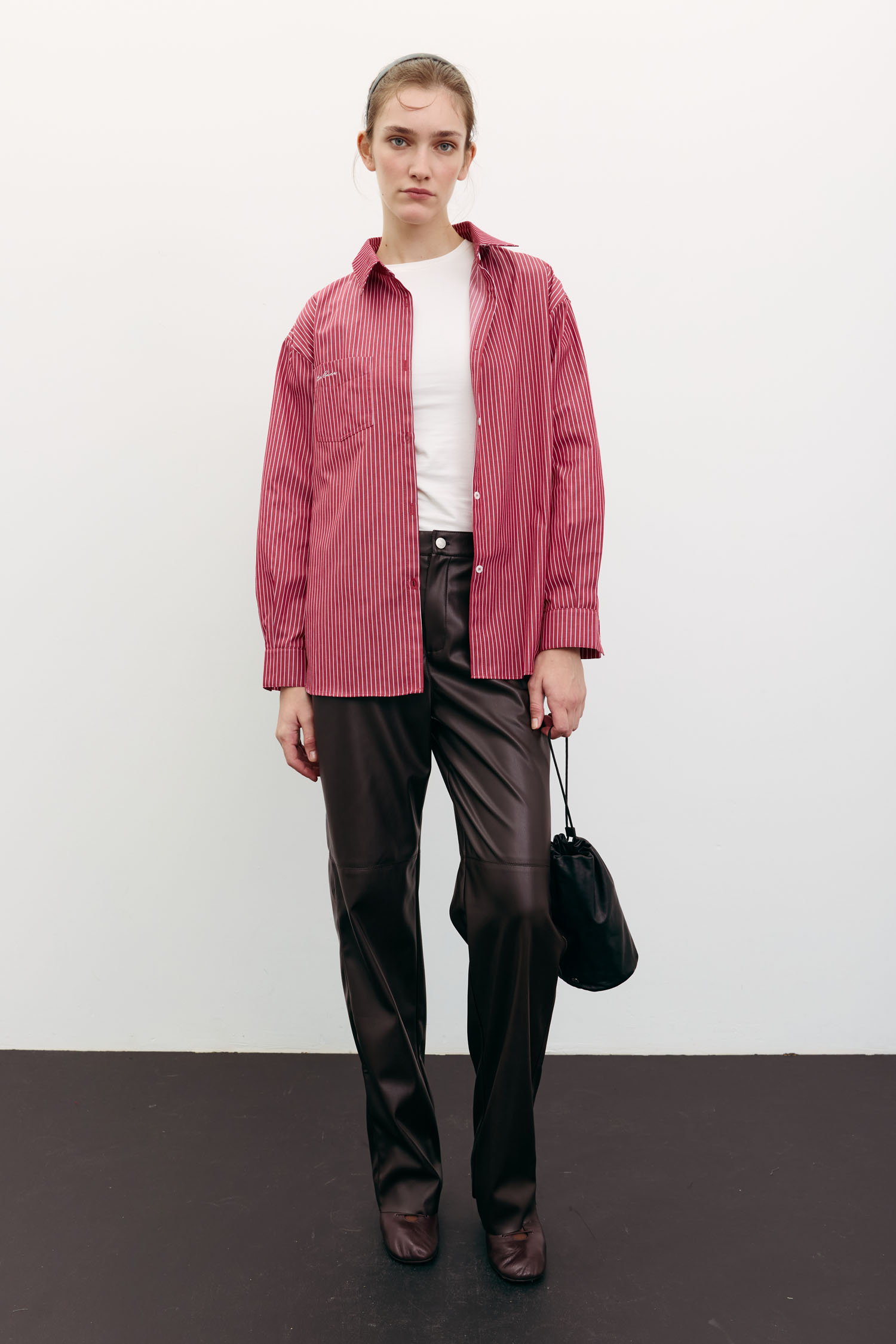 00003487-4 Сорочка оверсайз з вишивкою в смужку червона THE LACE (TLA_00003487) - фото 4