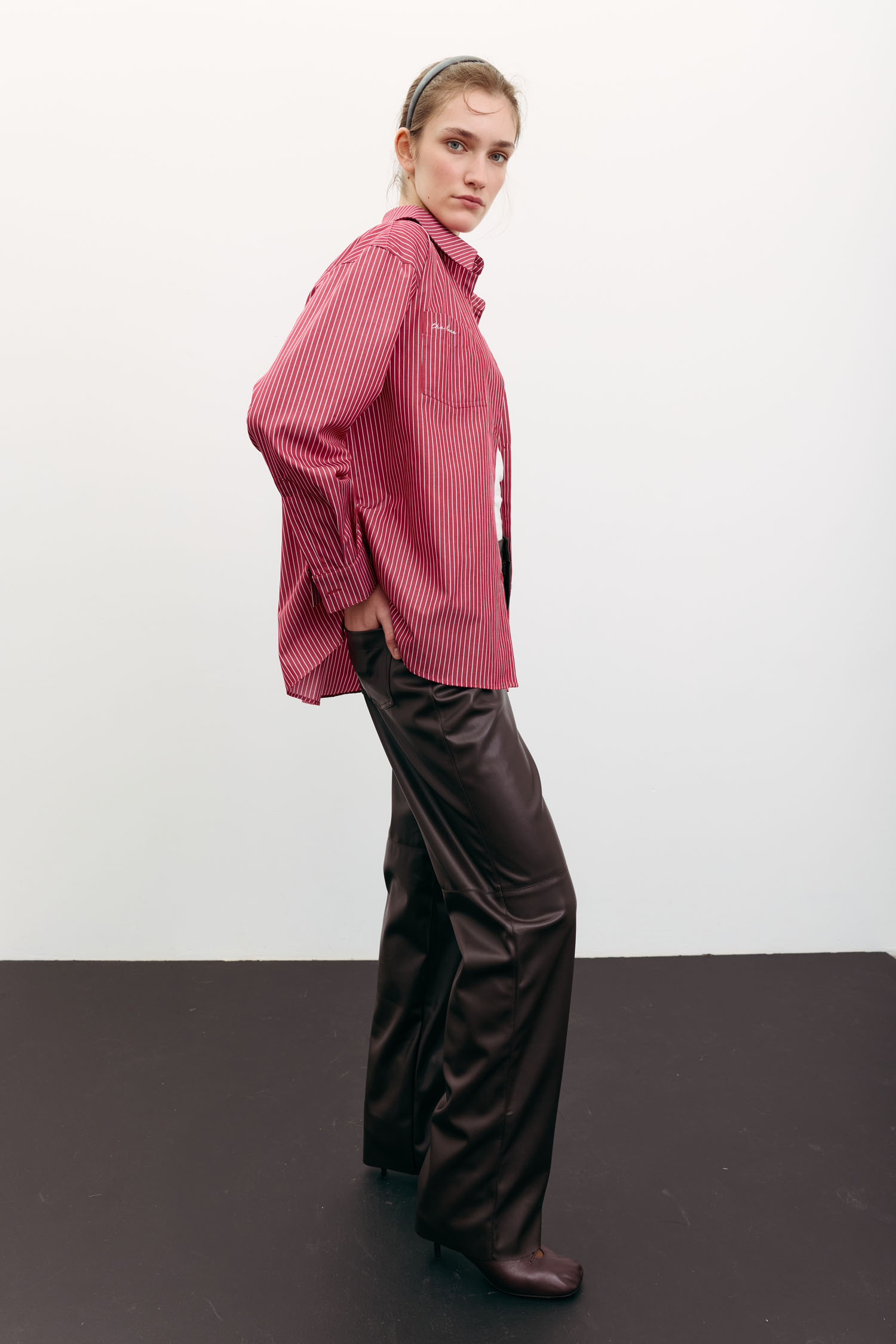 00003487-5 Сорочка оверсайз з вишивкою в смужку червона THE LACE (TLA_00003487) - фото 5