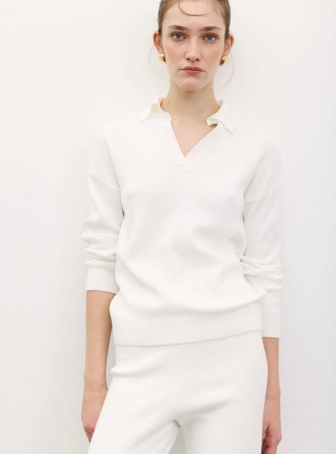 Трикотажний джемпер поло молочний THE LACE (TLA_00003489)