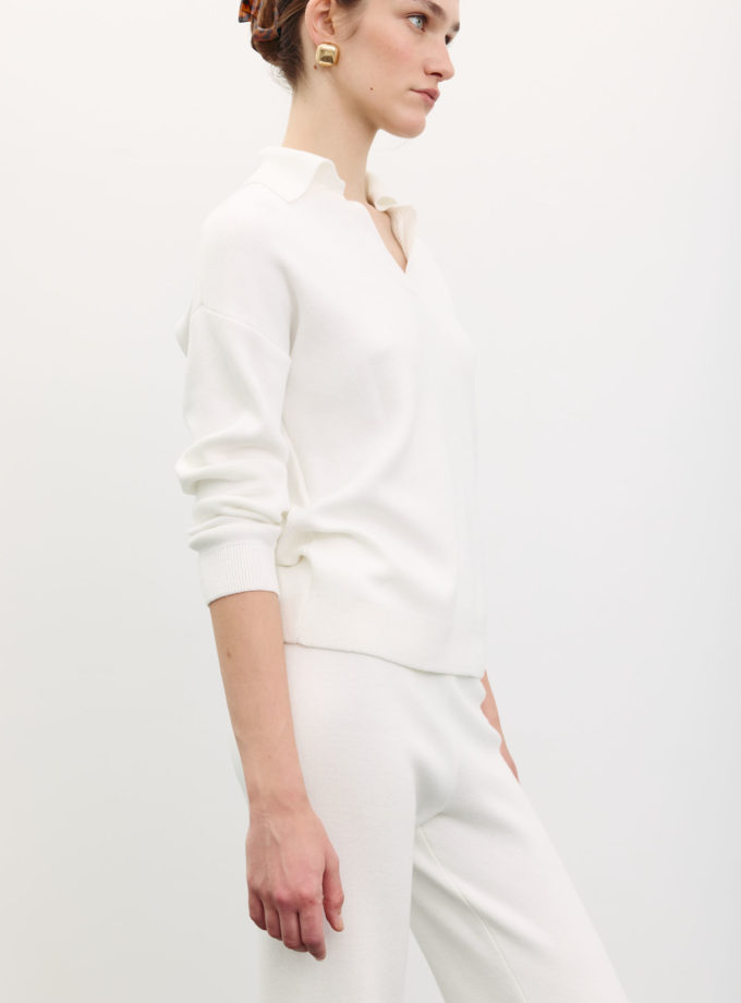 Трикотажний джемпер поло молочний THE LACE (TLA_00003489)