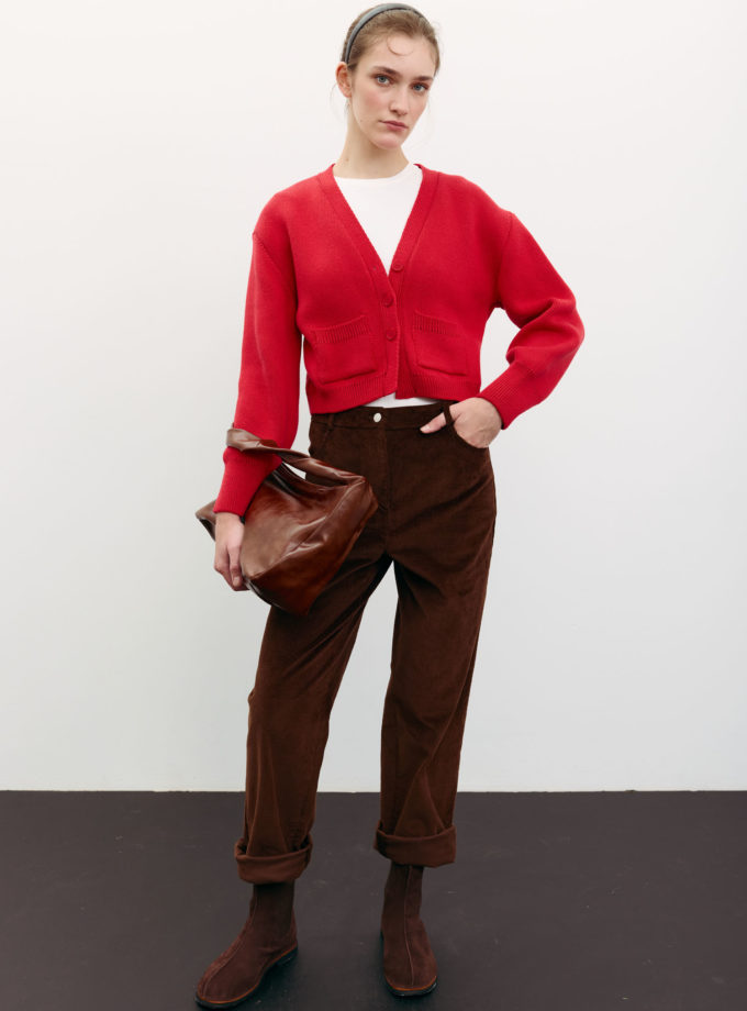 Кардиган трикотажний з кишенями червоний THE LACE (TLA_00003497)