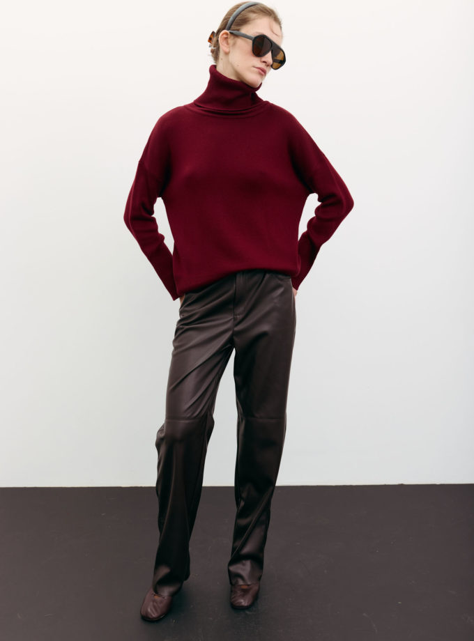 Трикотажний светр з об'ємною горловиною бордовий THE LACE (TLA_00003499)