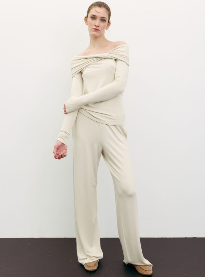 Брюки трикотажні вільного крою айворі THE LACE (TLA_00003505)