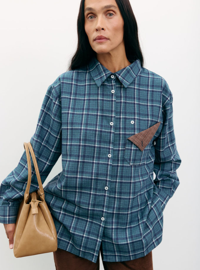 Сорочка в клітинку з декоративною кишенею зелена THE LACE (TLA_00003515) - фото 13