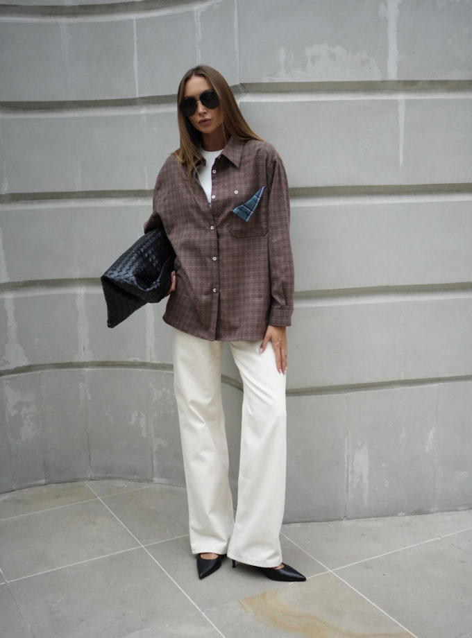 Сорочка в клітинку з декоративною кишенею шоколадна THE LACE (TLA_00003516) - фото 11