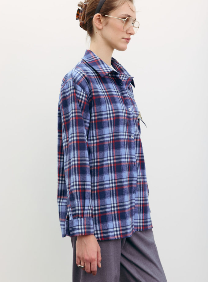 Сорочка в клітинку з декоративною кишенею синя THE LACE (TLA_00003518)