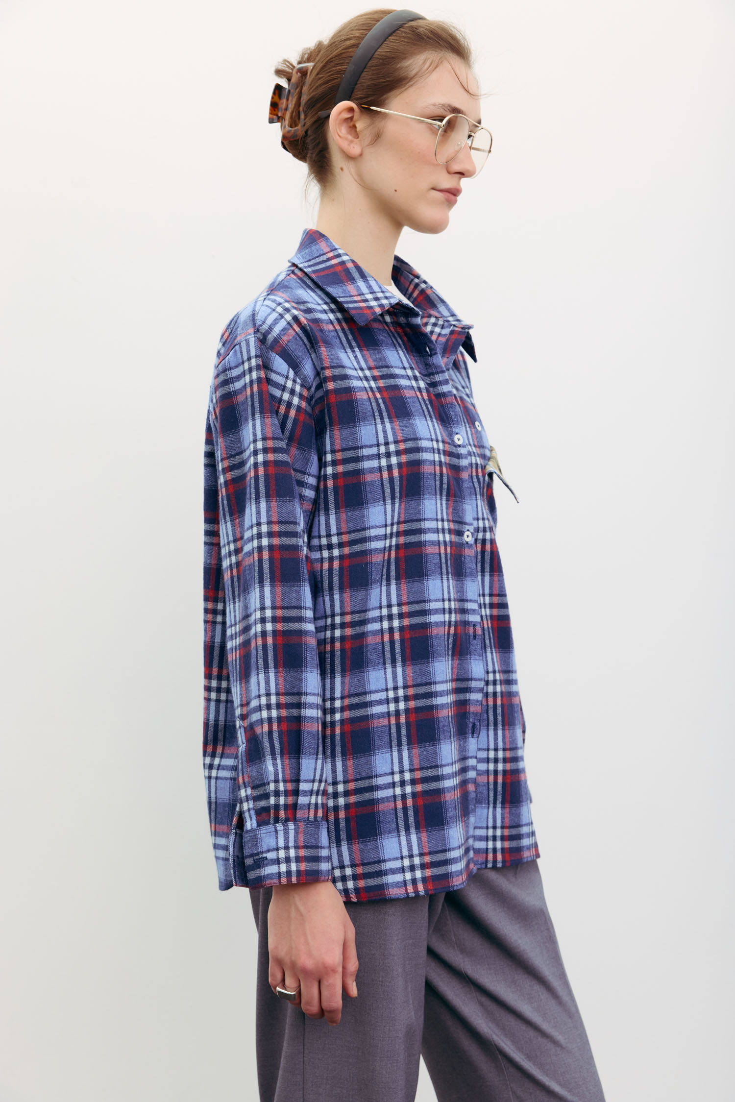 00003518-2 Сорочка в клітинку з декоративною кишенею синя THE LACE (TLA_00003518) - фото 2