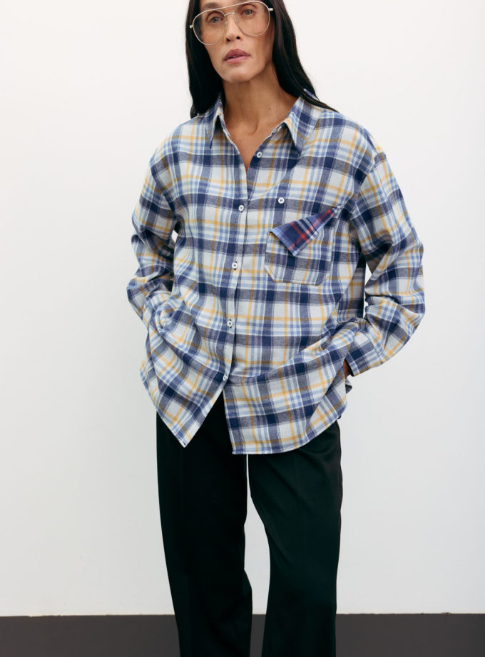 Сорочка в клітинку з декоративною кишенею світло-сіра THE LACE (TLA_00003519)