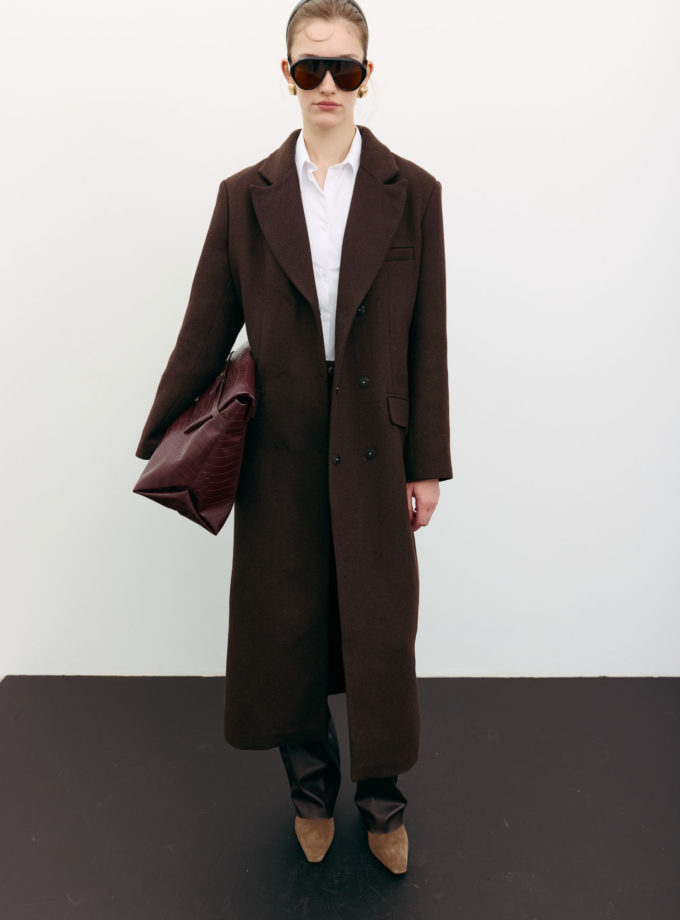 Пальто вовняне максі прямого крою шоколадне THE LACE (TLA_00003527)