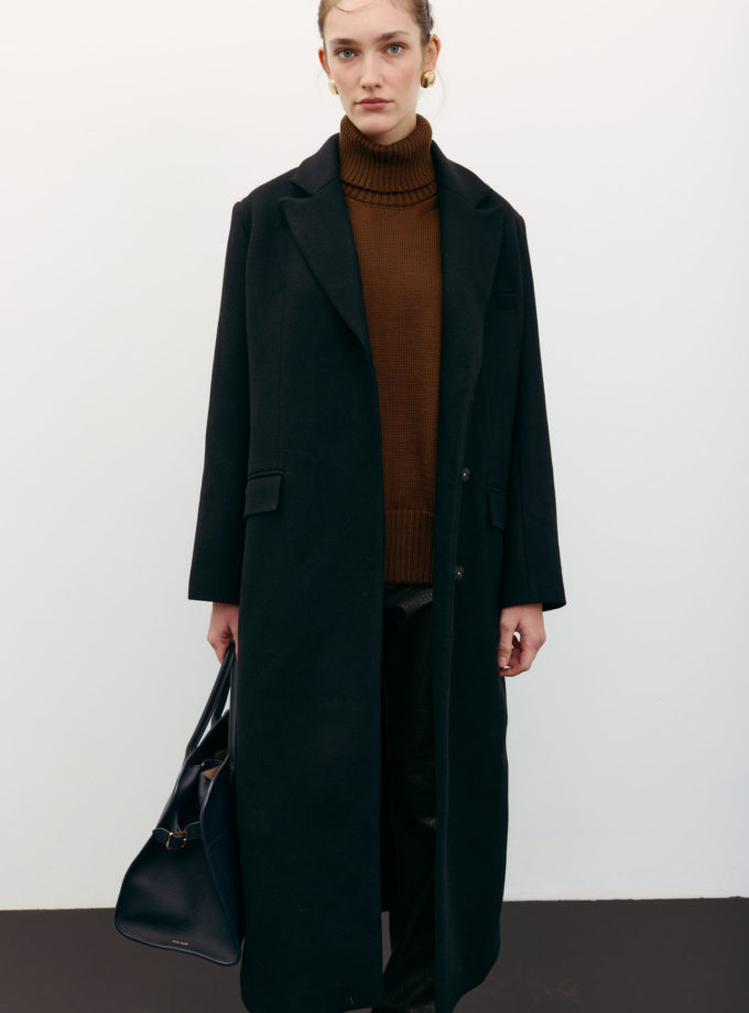 Пальто вовняне максі прямого крою чорне THE LACE (TLA_00003528)