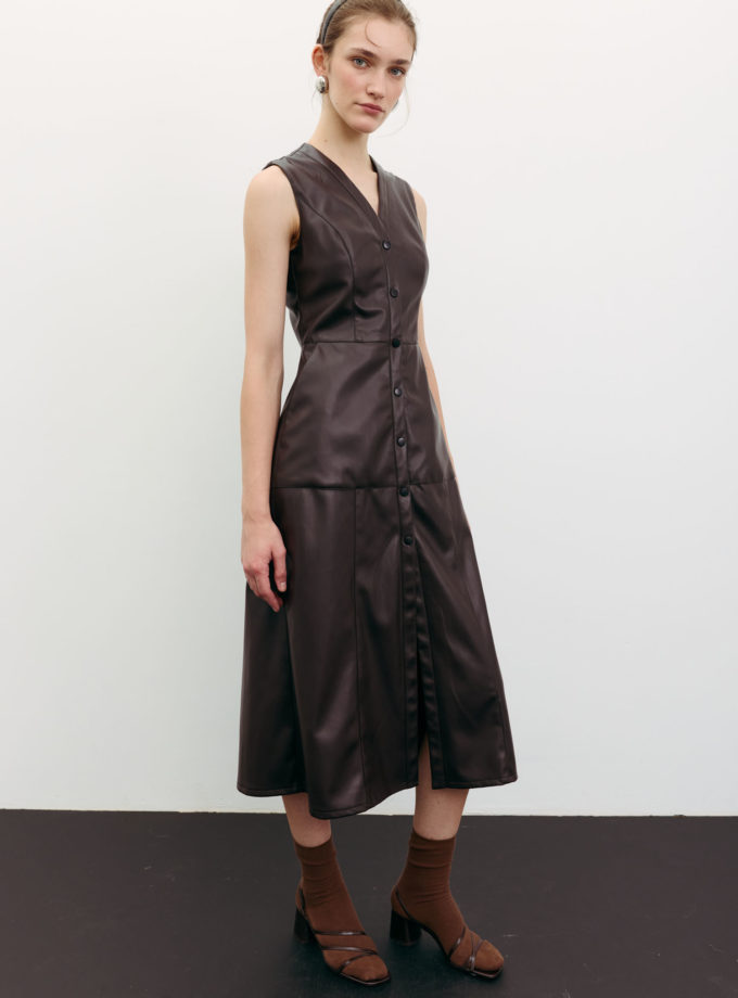 Сарафан міді з еко-шкіри на кнопках шоколадний THE LACE (TLA_00003536)