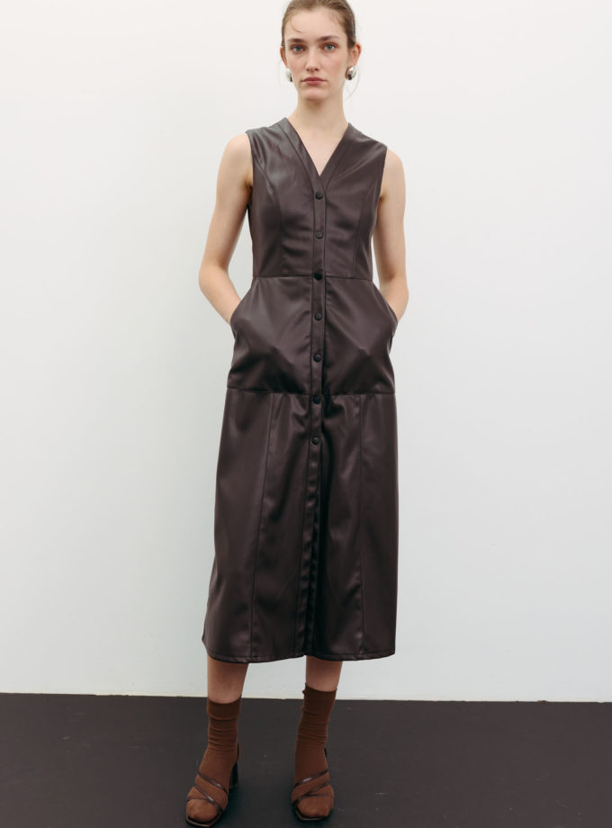 Сарафан міді з еко-шкіри на кнопках шоколадний THE LACE (TLA_00003536)