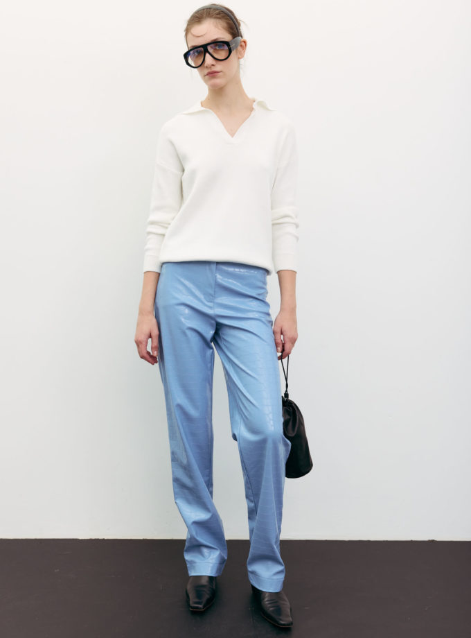 Брюки прямі з фактурної еко-шкіри блакитні THE LACE (TLA_00003537)