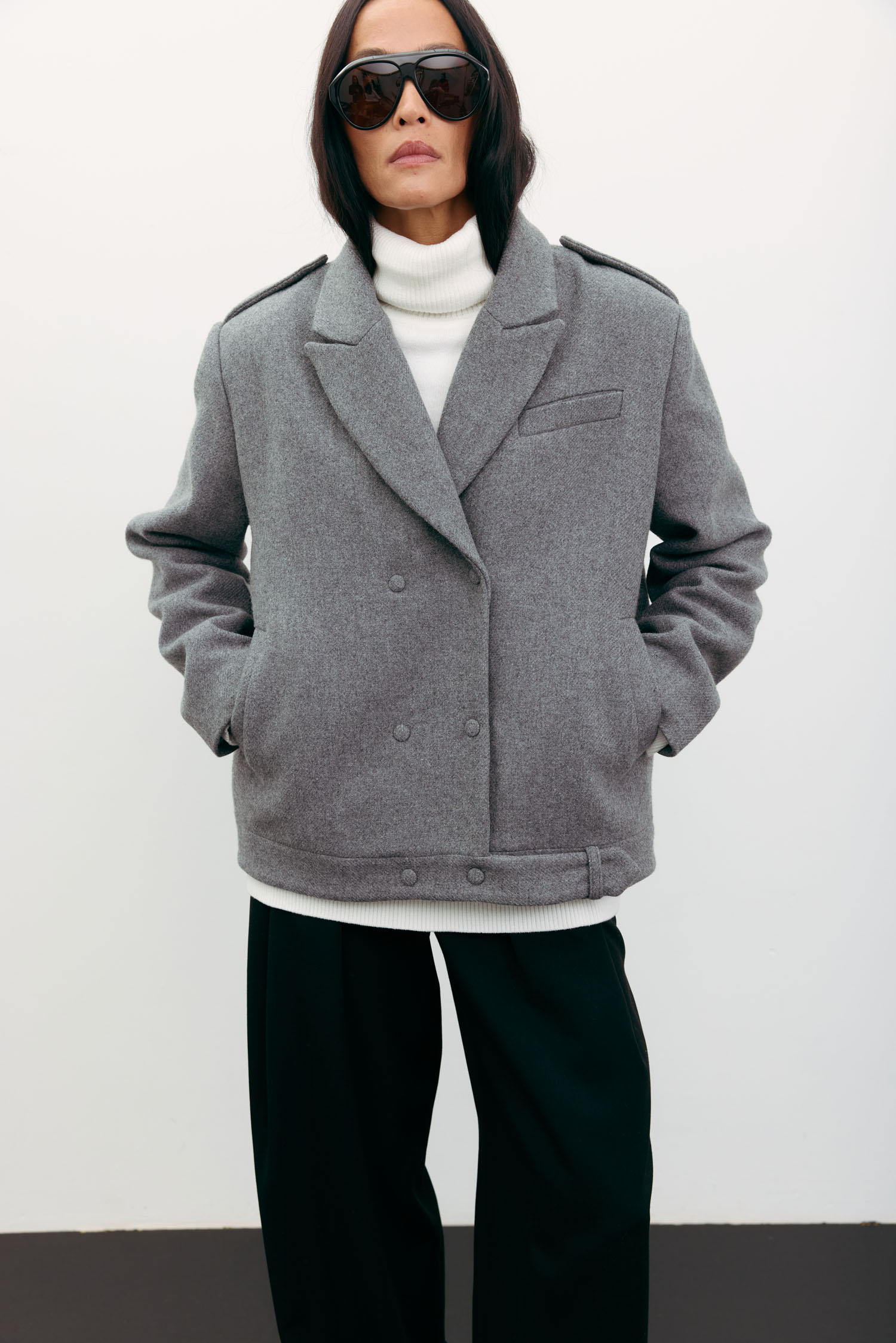 00003543-2 Пальто-жакет вовняне сіре THE LACE (TLA_00003543) - фото 2