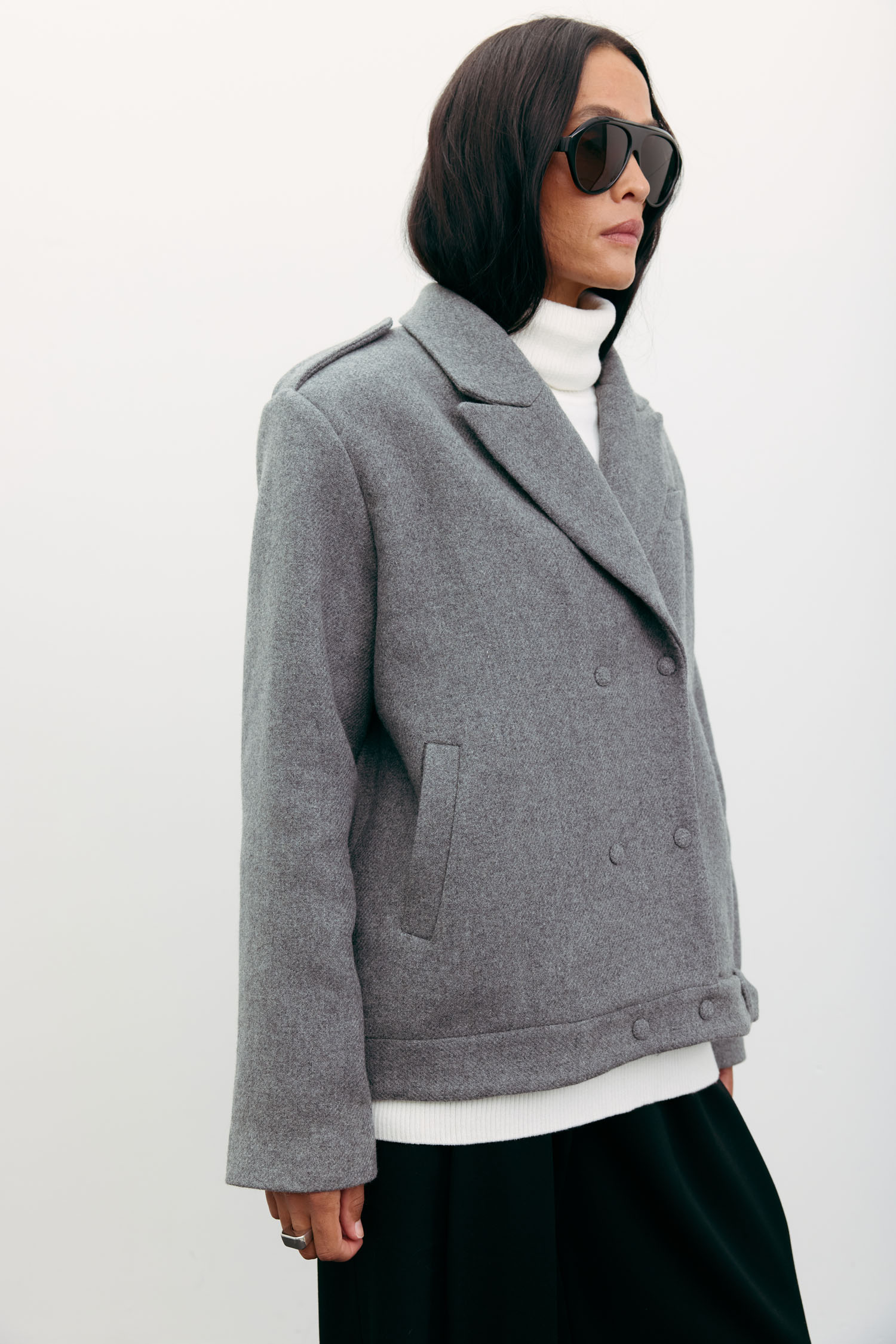 00003543-3 Пальто-жакет вовняне сіре THE LACE (TLA_00003543) - фото 3