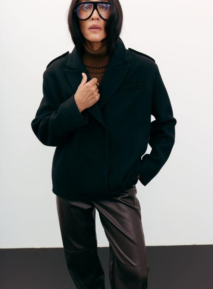 Пальто-жакет вовняне чорне THE LACE (TLA_00003544)